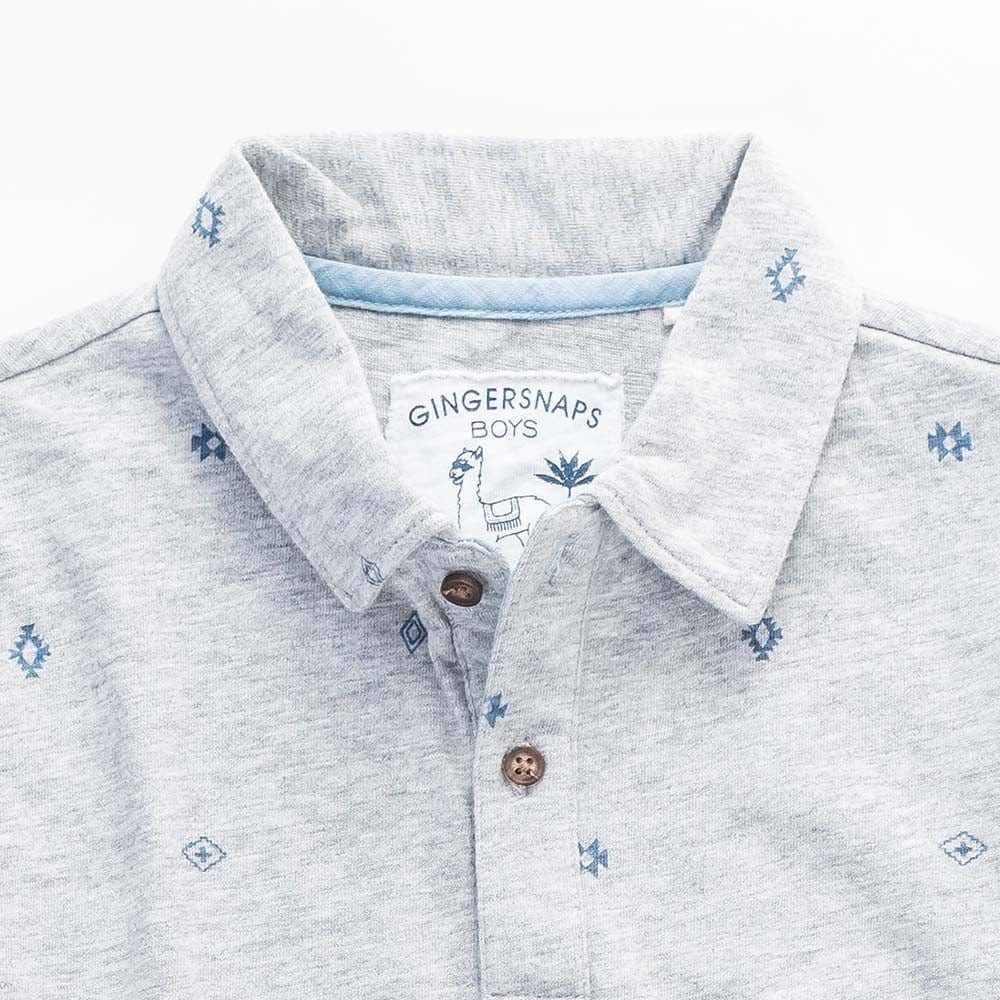 جينجرسنابس تيشيرت ولادي بولو سادة نص كم بأزرار أمامية رمادي وسط