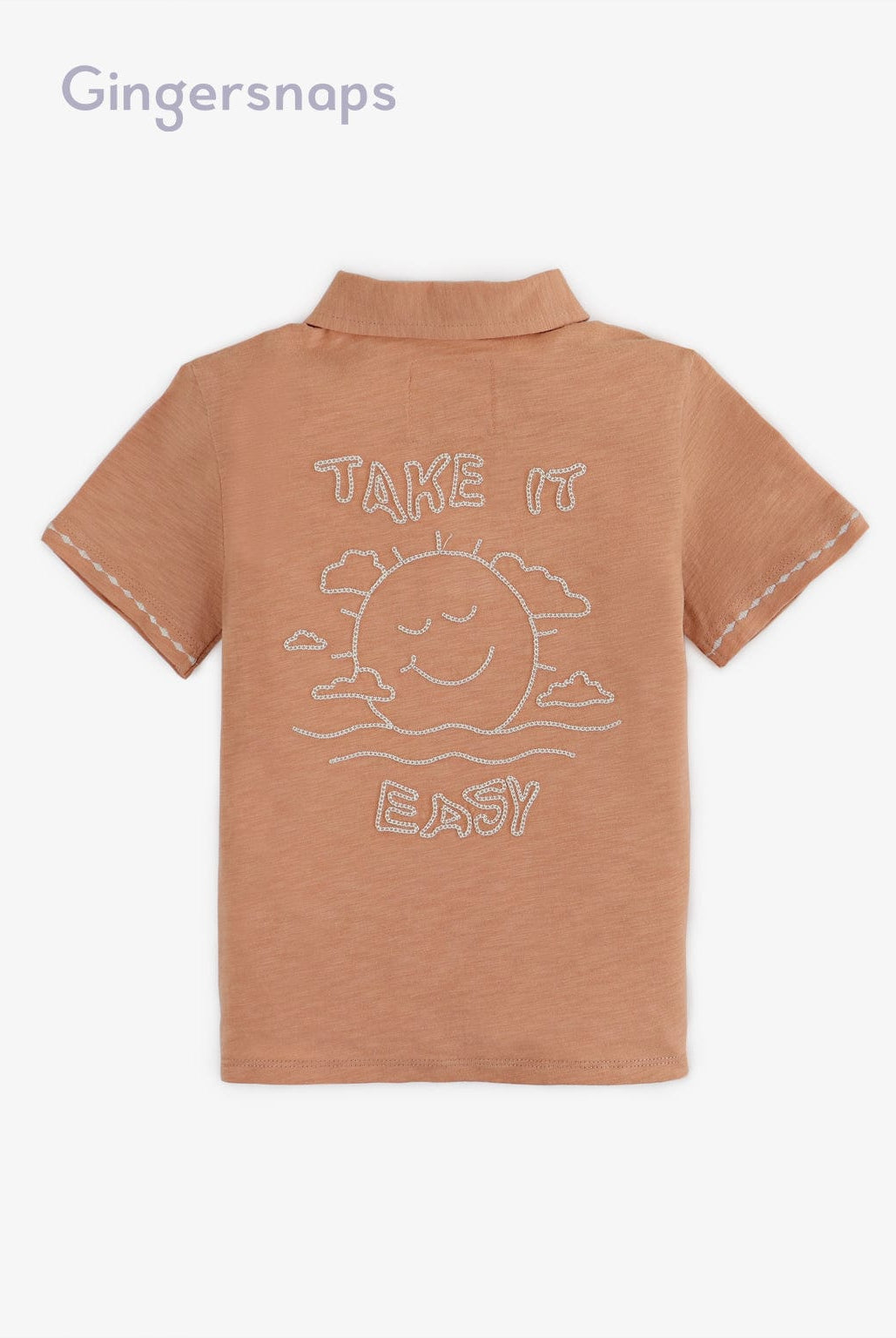 جينجرسنابس تي شيرت بولو ولادي بجيب سادة مطرز بالخيط بني