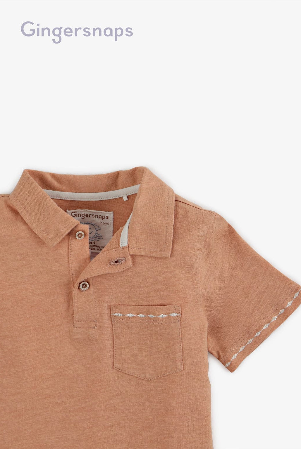 جينجرسنابس تي شيرت بولو ولادي بجيب سادة مطرز بالخيط بني