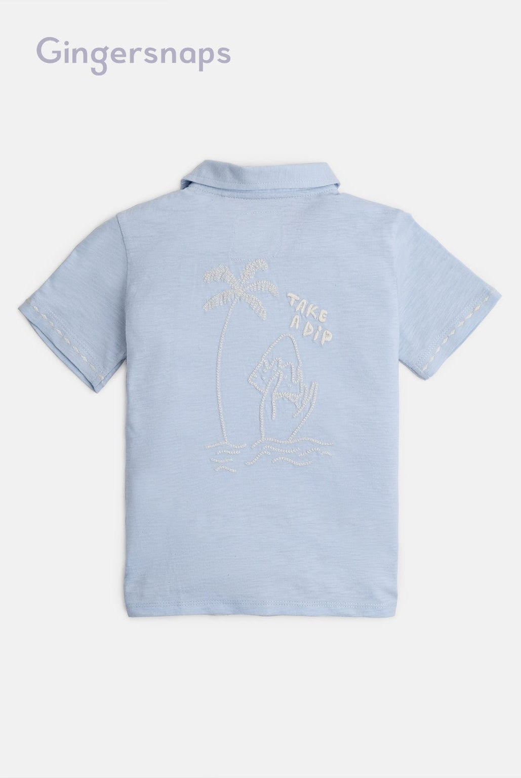 جينجرسنابس تي شيرت بولو ولادي سادة بجيب نص كم أزرق