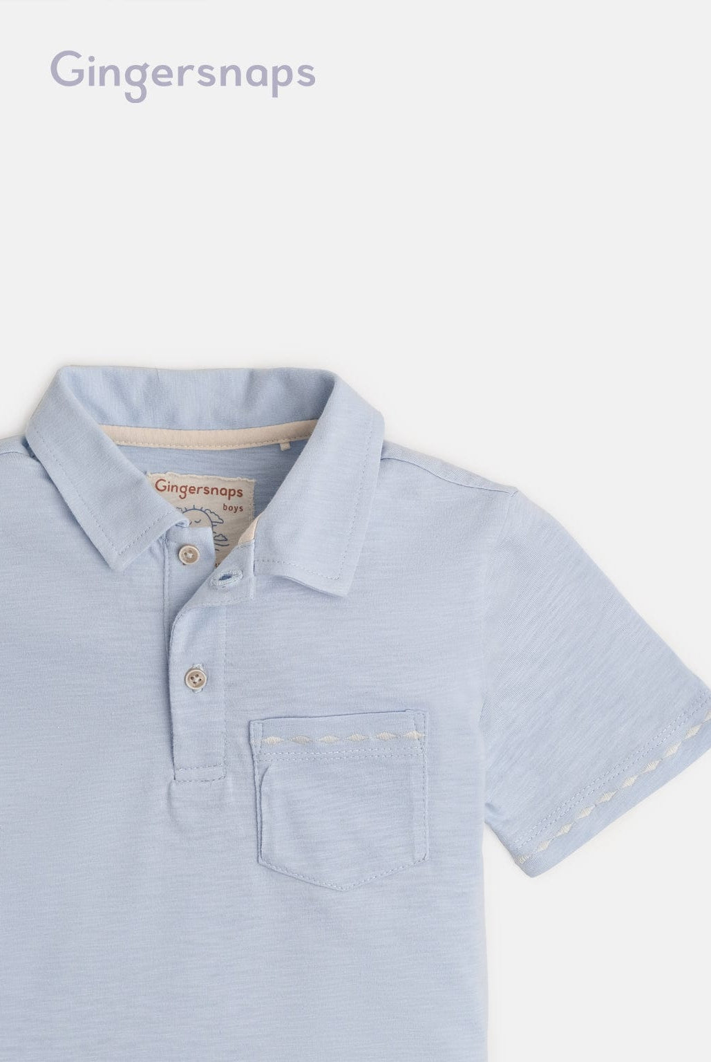 جينجرسنابس تي شيرت بولو ولادي سادة بجيب نص كم أزرق