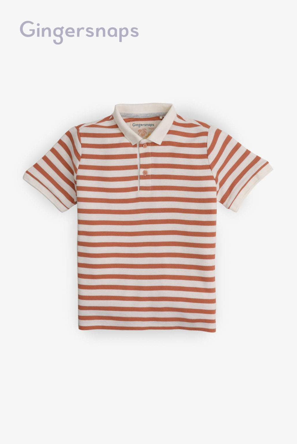 جينجرسنابس تيشيرت أولادي مخطط بالعرض بياقة ونص كم بني