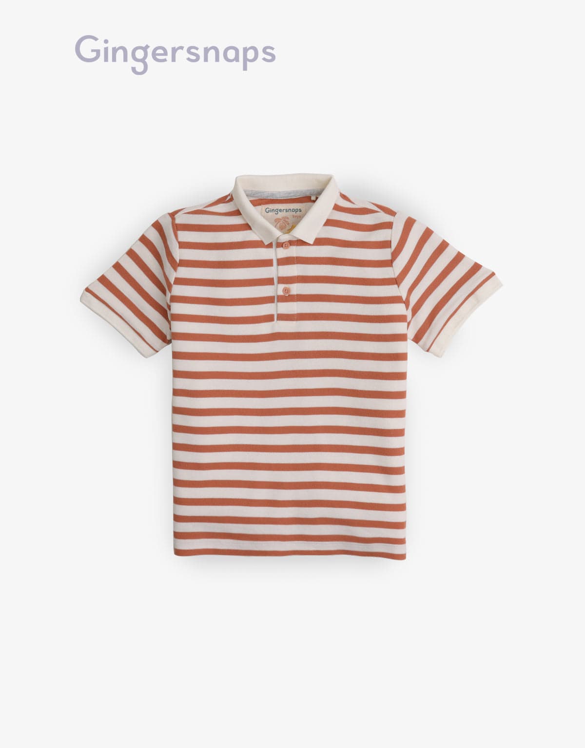 جينجرسنابس تيشيرت أولادي مخطط بالعرض بياقة ونص كم بني