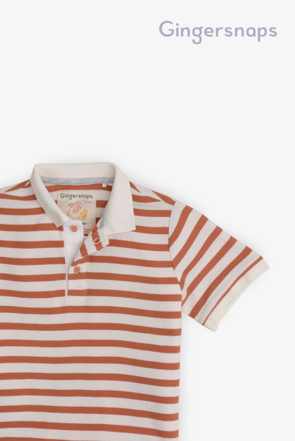 جينجرسنابس تيشيرت أولادي مخطط بالعرض بياقة ونص كم بني