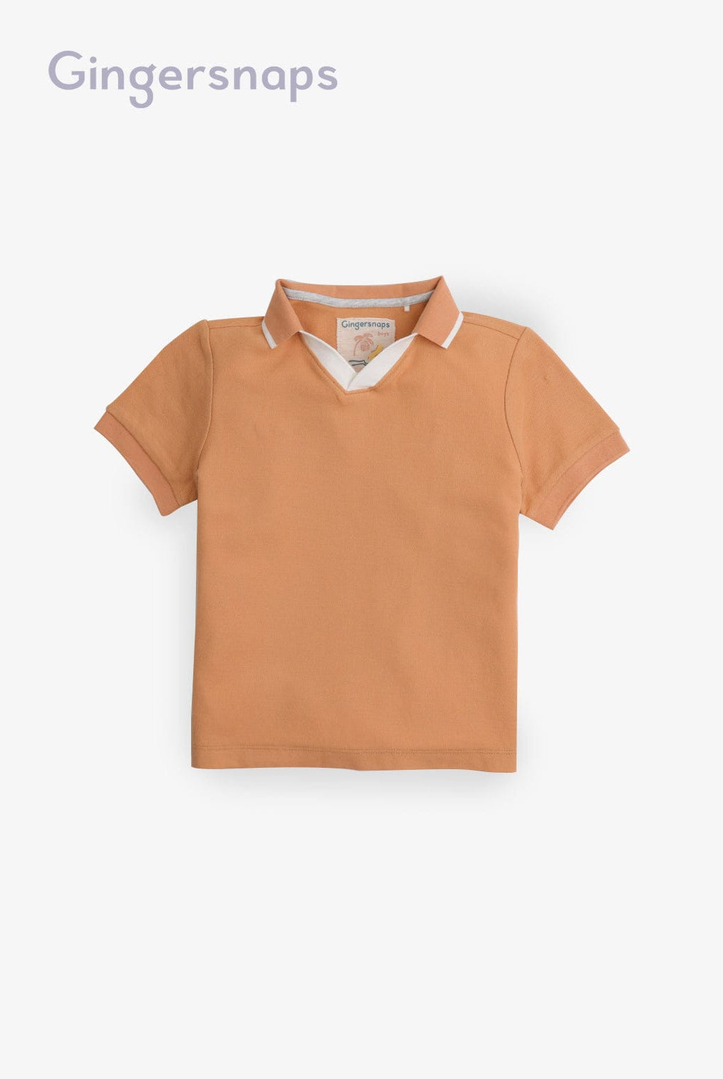 جينجرسنابس تيشيرت سادة بفتحة سبعة وياقة أولادي بني