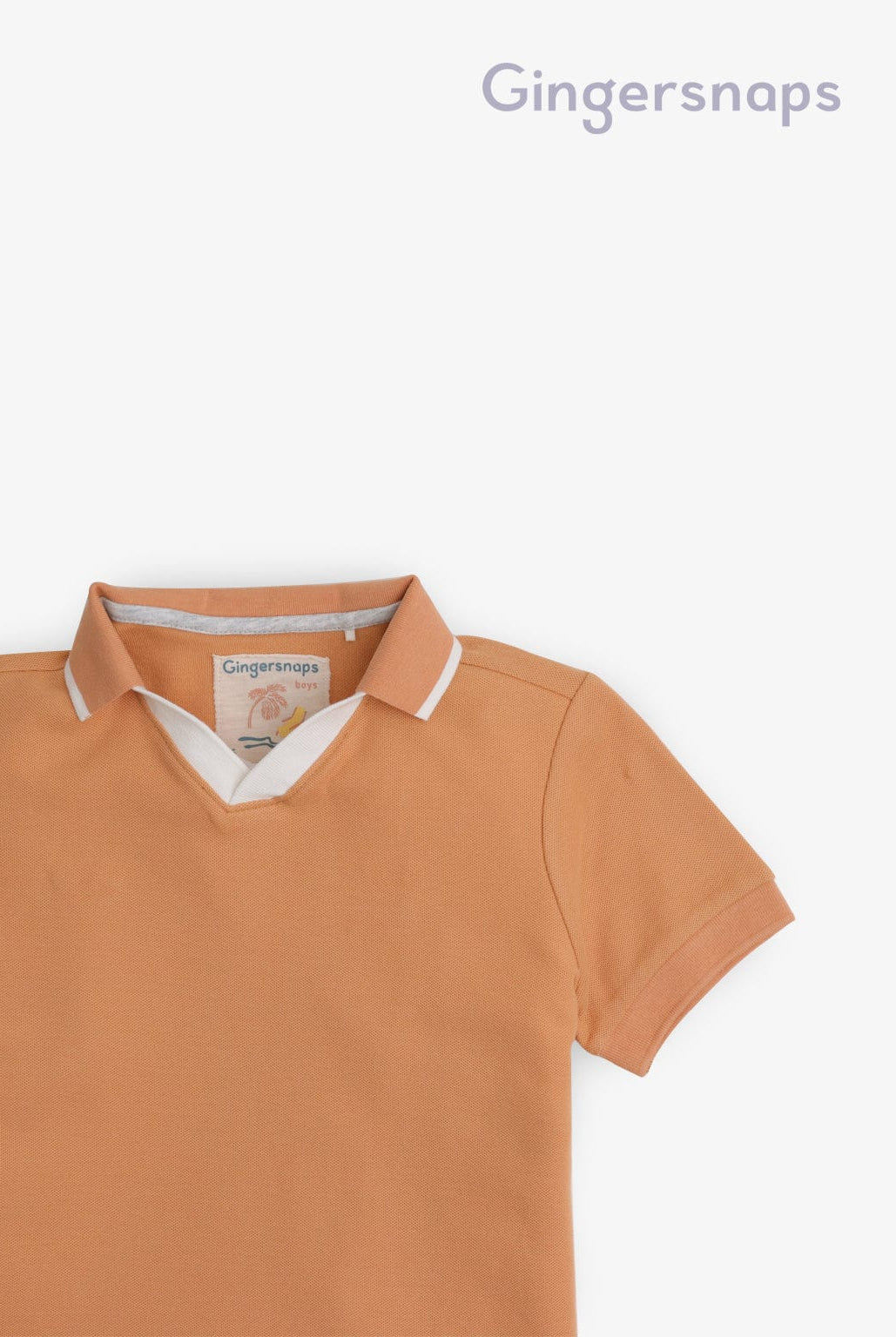 جينجرسنابس تيشيرت سادة بفتحة سبعة وياقة أولادي بني