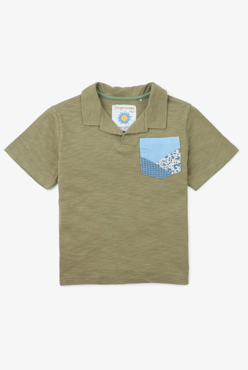 جينجرسنابس تيشيرت أولادي بولو نص كم بجيب جانبي منقوش أخضر