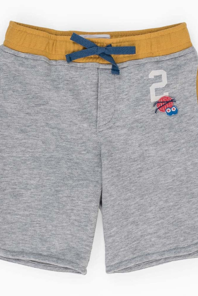 جينجرسنابس شورت ولادي قطن بجيوب جانبية برباط على الخصر رمادي/أصفر