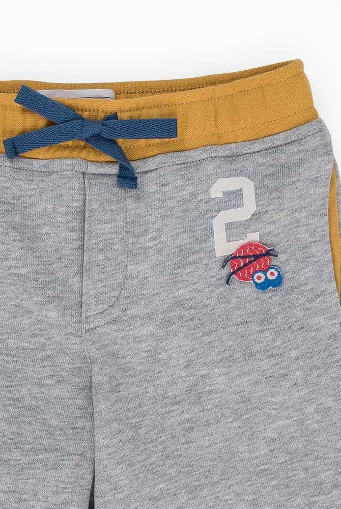 جينجرسنابس شورت ولادي قطن بجيوب جانبية برباط على الخصر رمادي/أصفر