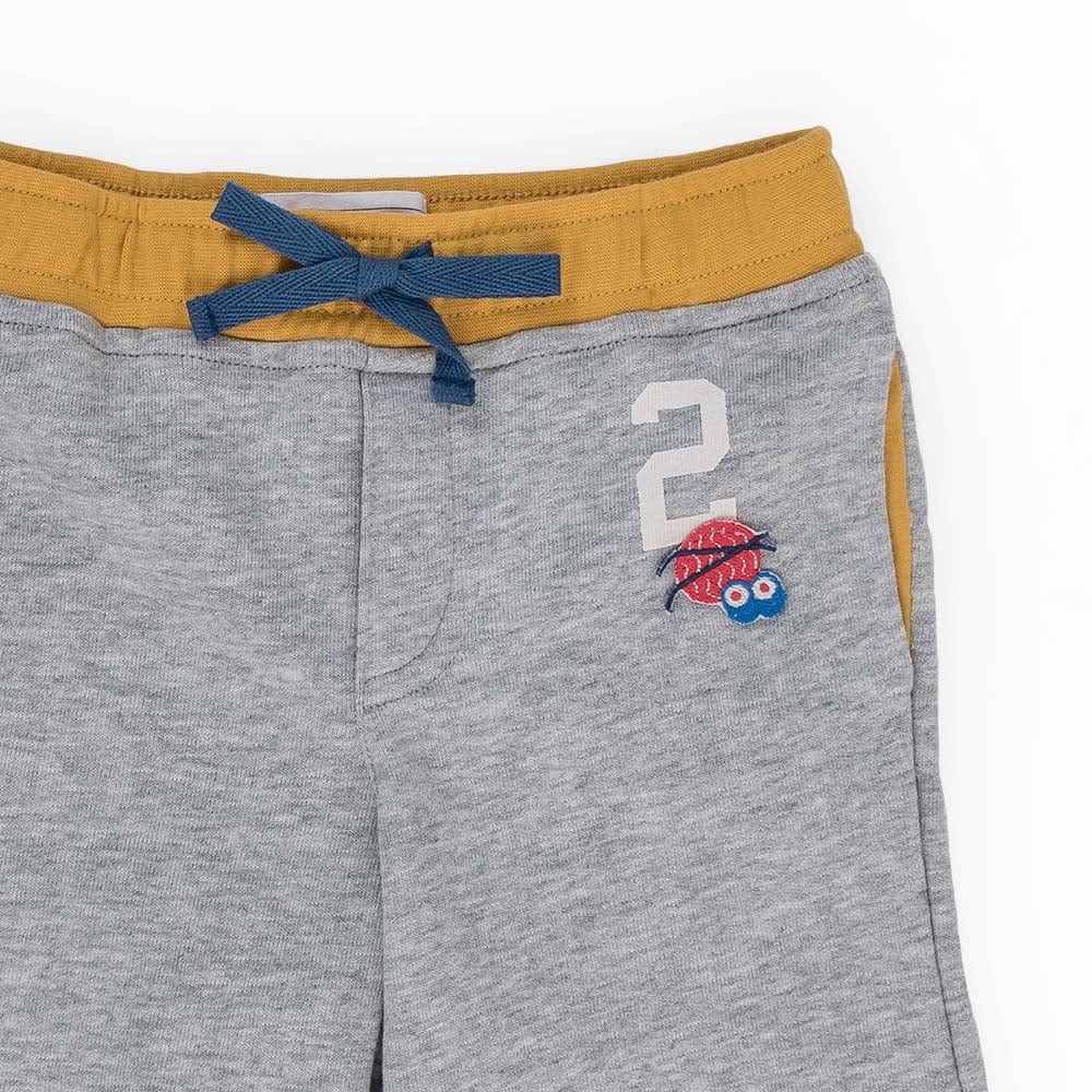 جينجرسنابس شورت ولادي قطن بجيوب جانبية برباط على الخصر رمادي/أصفر