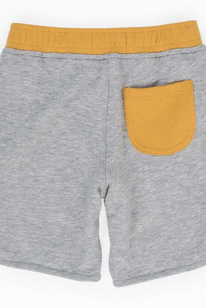 جينجرسنابس شورت ولادي قطن بجيوب جانبية برباط على الخصر رمادي/أصفر
