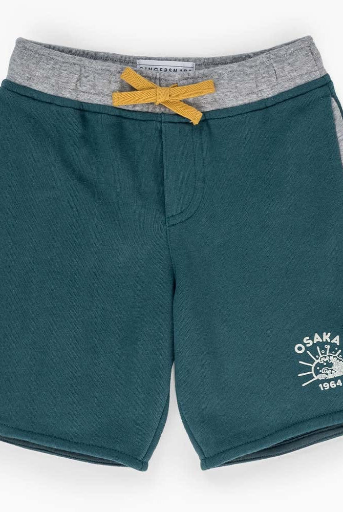 جينجرسنابس شورت ولادي سادة برباط على الخصر طويل أخضر/رمادي