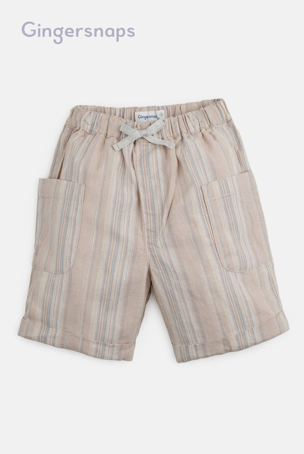 جينجرسنابس شورت ولادي مخطط بالطول وجيوب جانبية مع رباط بني