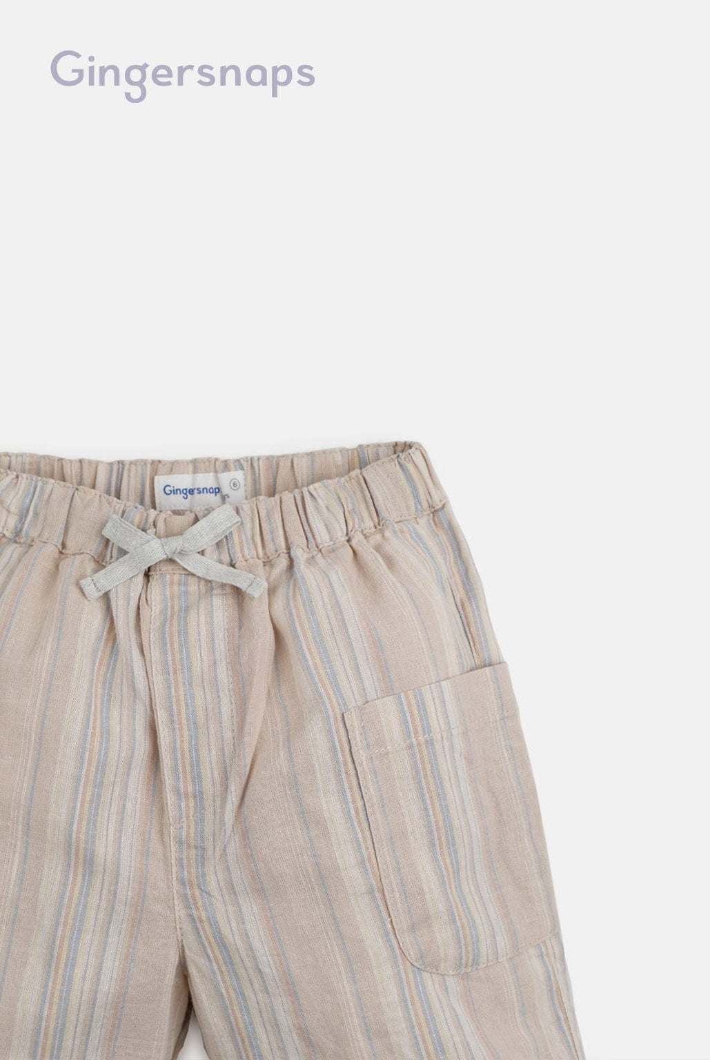 جينجرسنابس شورت ولادي مخطط بالطول وجيوب جانبية مع رباط بني