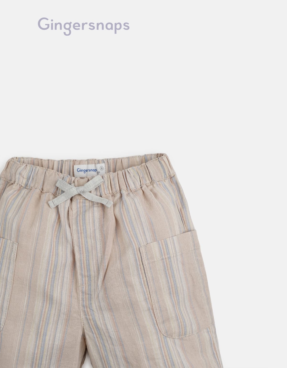 جينجرسنابس شورت ولادي مخطط بالطول وجيوب جانبية مع رباط بني