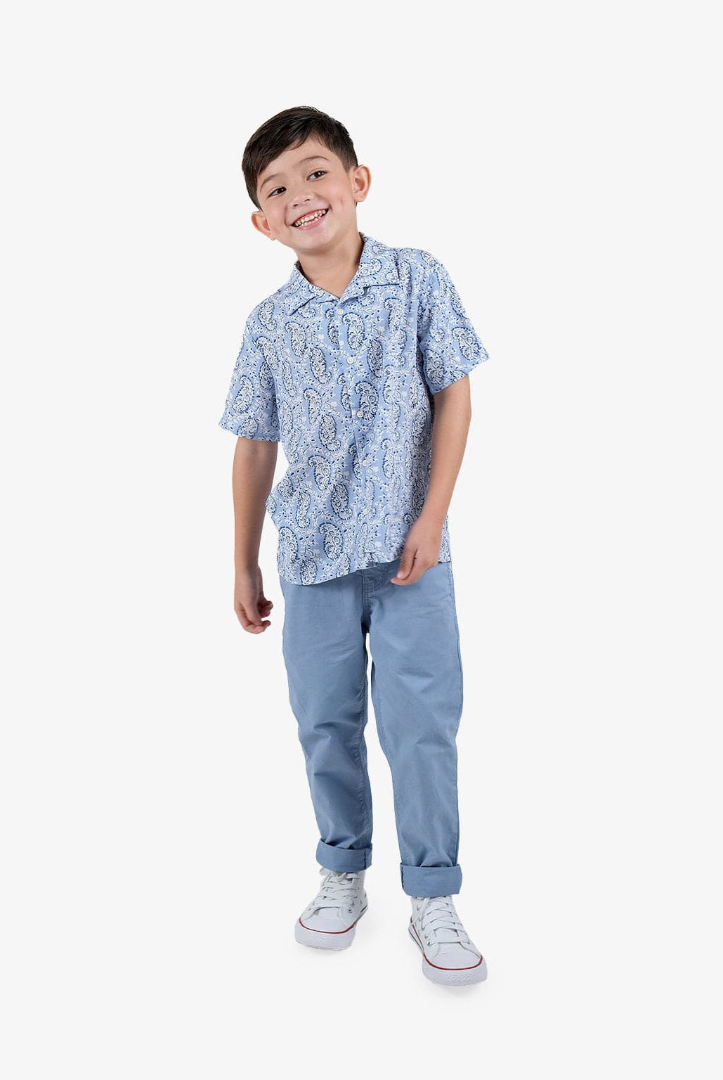 جينجرسنابس قميص اطفال ولادي مشجر نص كم بياقة عريضة أزرق