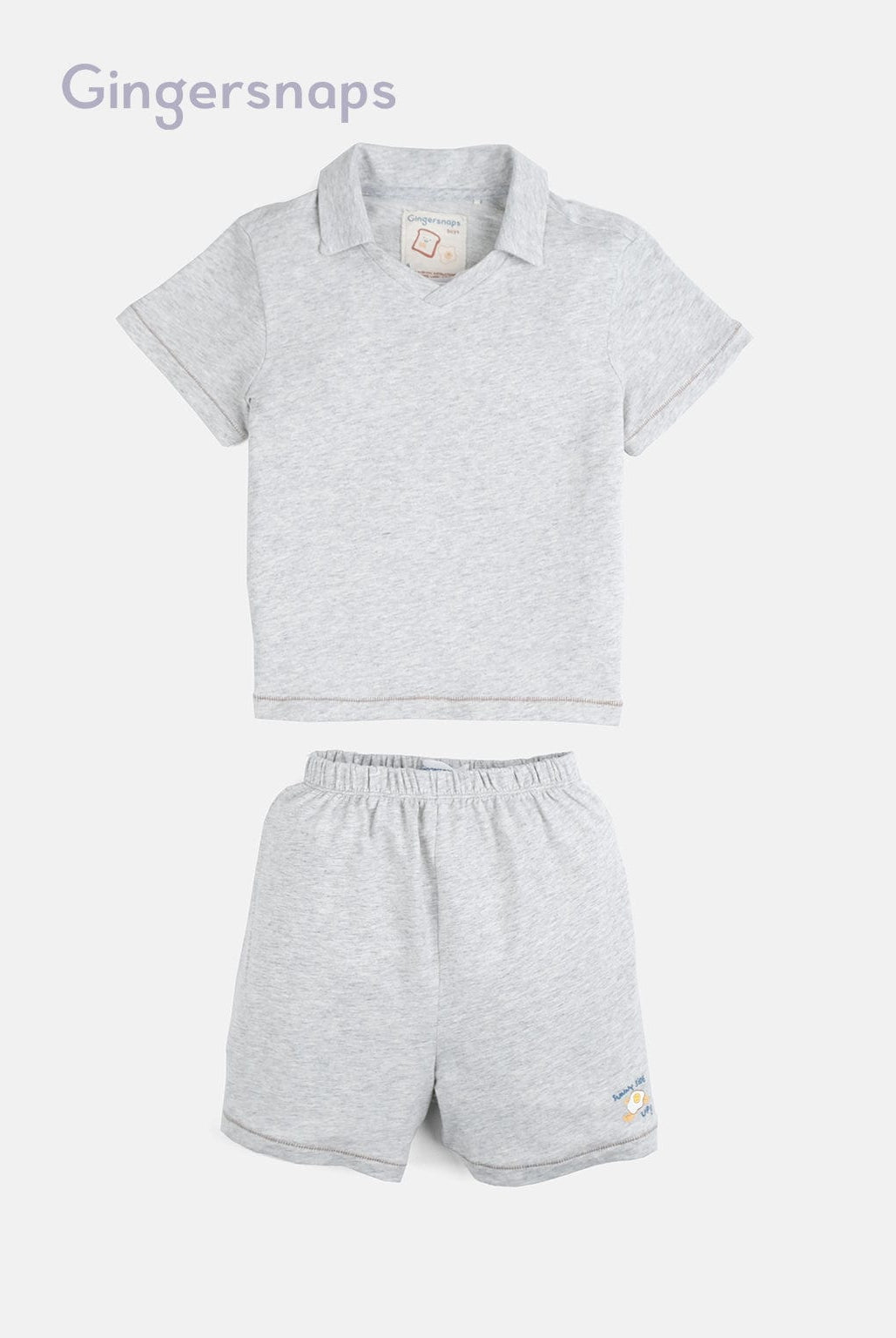 جينجرسنابس بيجامة ولادي للمنزل نص كم سادة بياقة عريضة رمادي