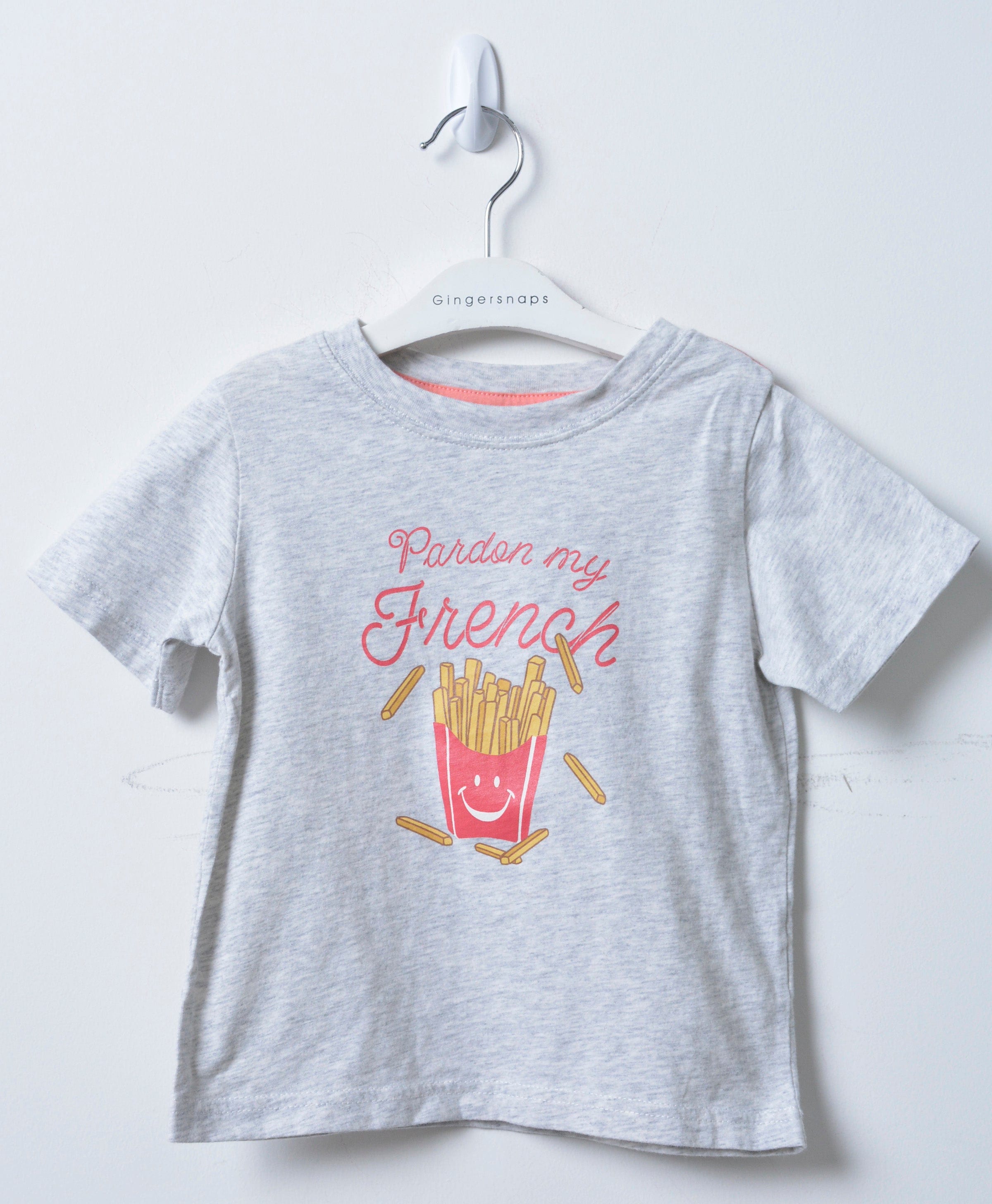 جينجرسنابس تيشيرت قطني بطبعة أمامية نص كم ولادي رمادي فاتح