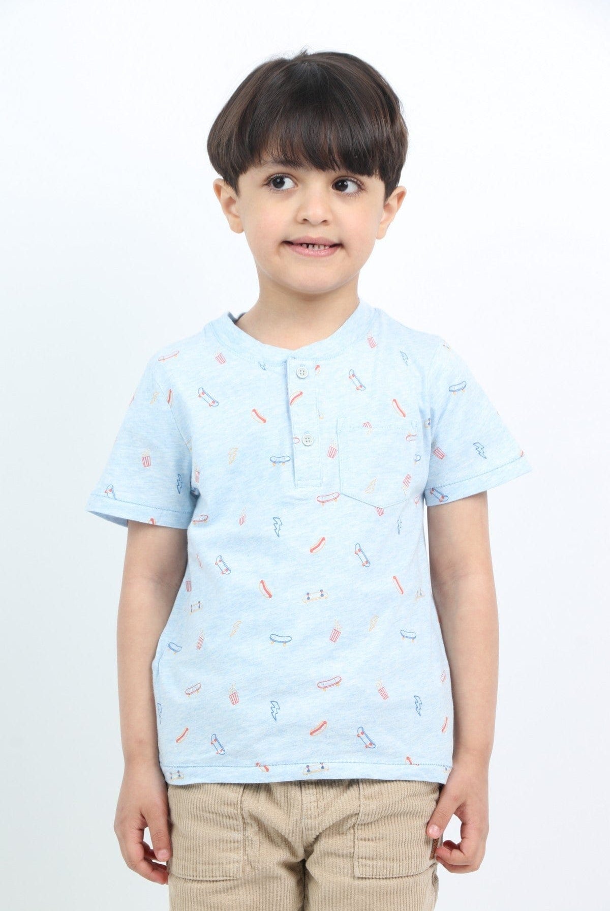 جينجرسنابس تي شيرت ولادي منقوشة نص كم أزرق فاتح