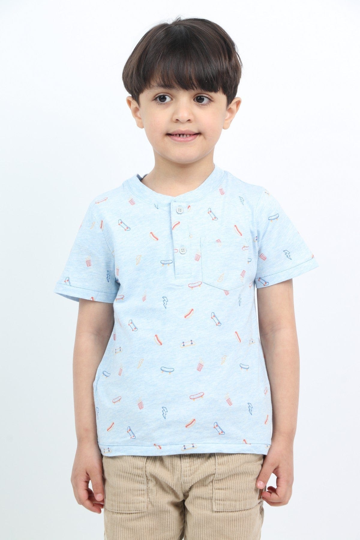 جينجرسنابس تي شيرت ولادي منقوشة نص كم أزرق فاتح