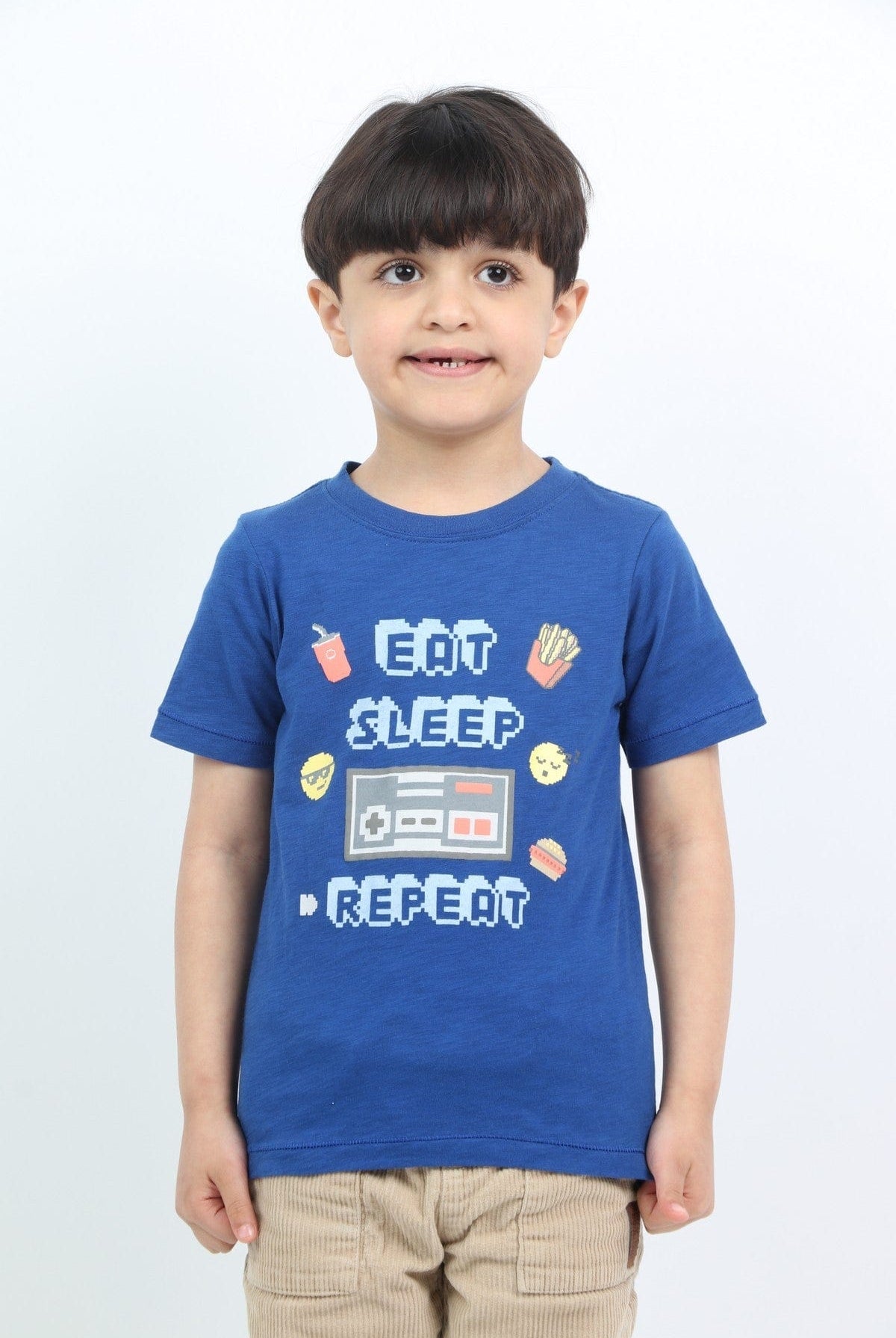 جينجرسنابس تي شيرت ولادي بطبعة على الصدر نص كم أزرق