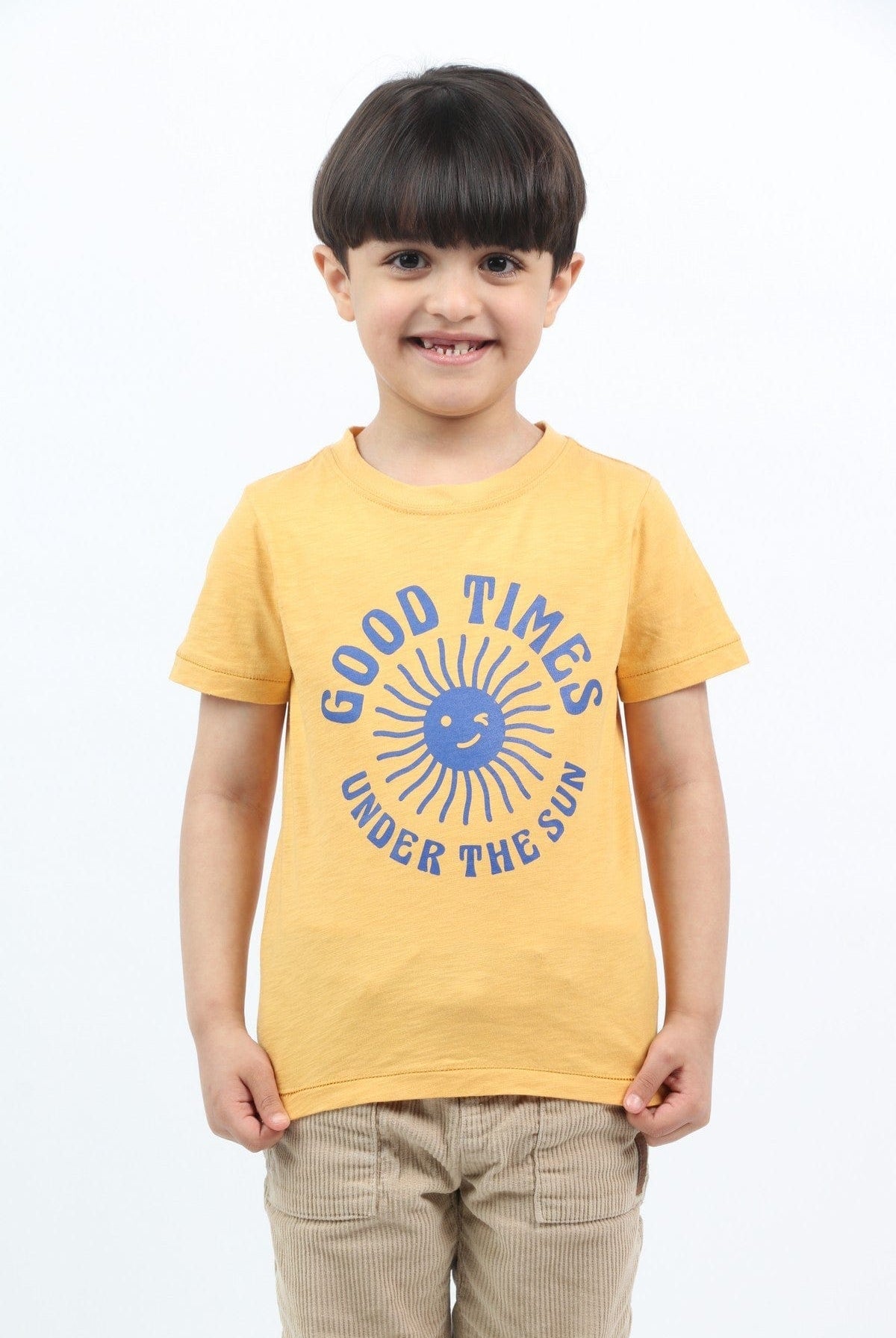 جينجرسنابس تي شيرت ولادي بطبعة أمامية كم قصير ذهبي