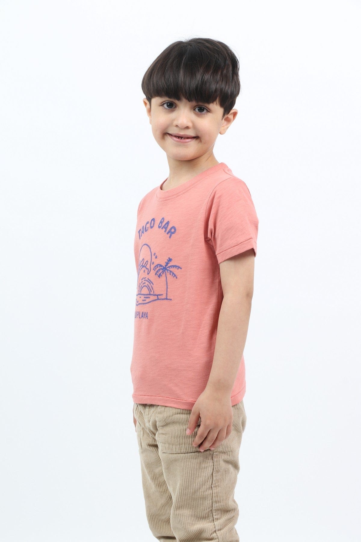 جينجرسنابس تي شيرت ولادي مزين بالخيوط نص كم وردي