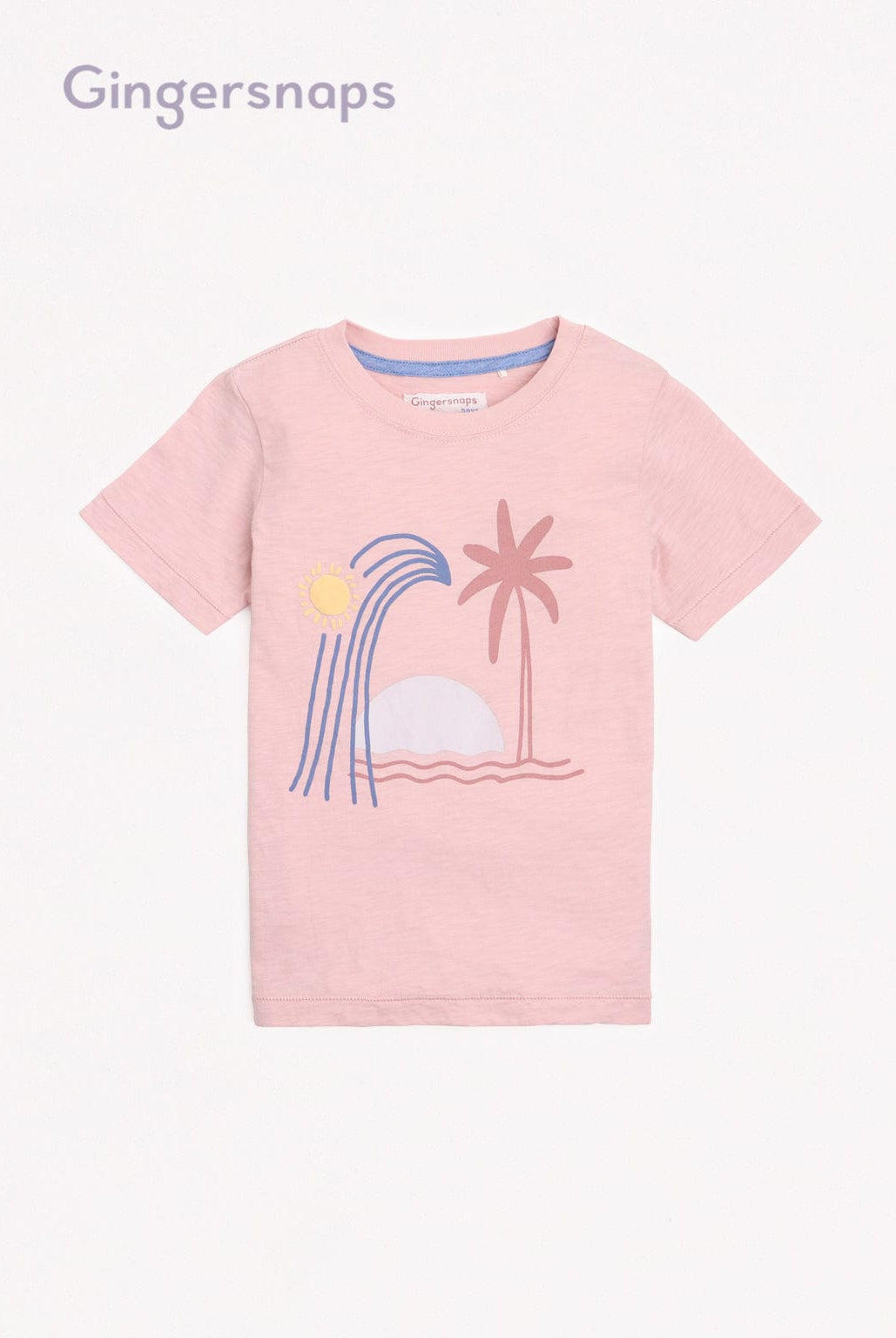 جينجرسنابس تي شيرت ولادي بطبعة أمامية بنص كم وردي