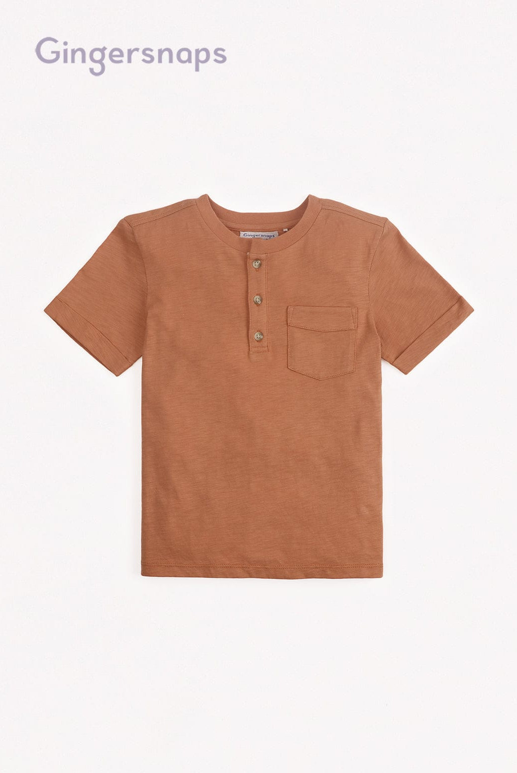 جينجرسنابس تيشيرت أولادي سادة بجيب على الصدر بني