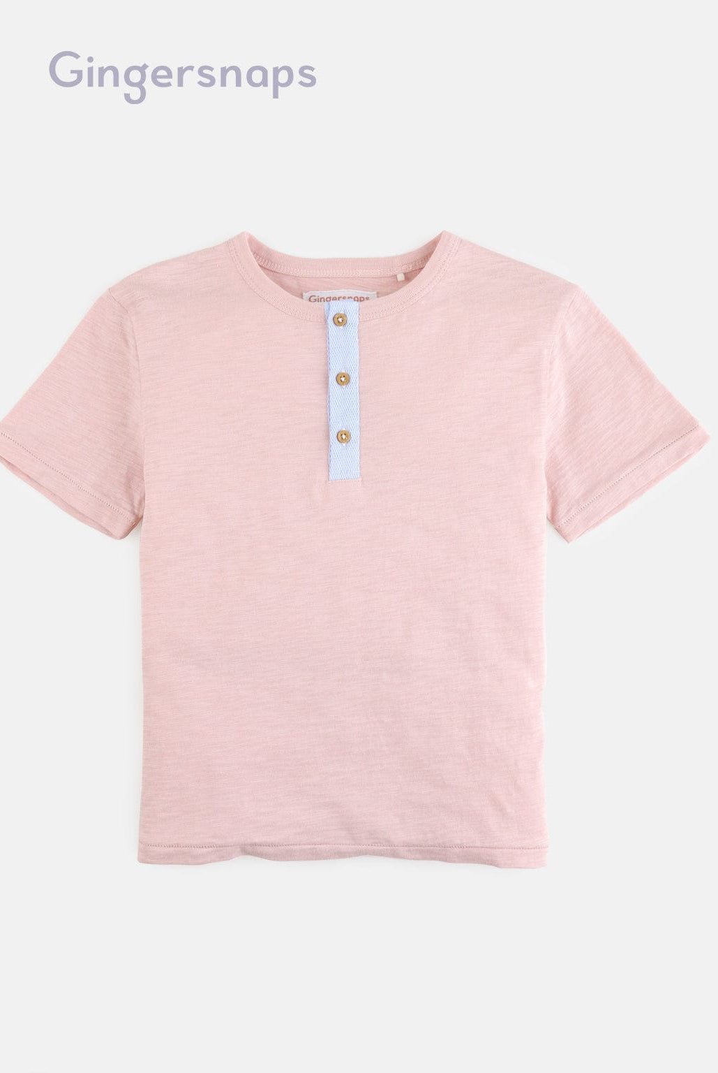 جينجرسنابس تي شيرت للأولاد الرضع بياقة دائرية مزينة بأزرار وردي