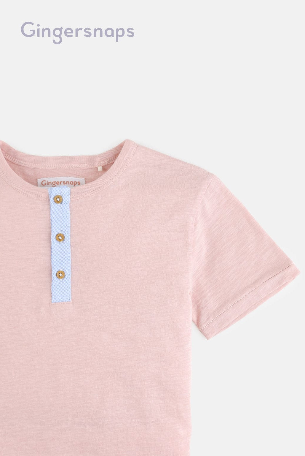 جينجرسنابس تي شيرت للأولاد الرضع بياقة دائرية مزينة بأزرار وردي