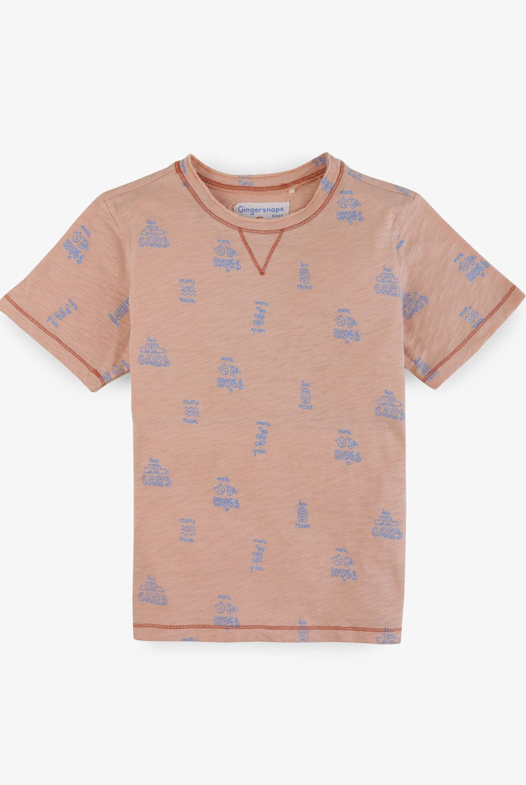 جينجرسنابس تيشيرت ولادي بياقة دائرية منقوش خوخي