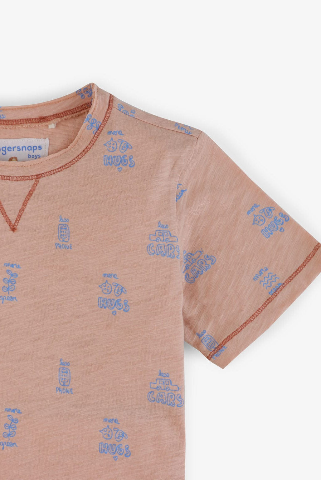 جينجرسنابس تيشيرت ولادي بياقة دائرية منقوش خوخي