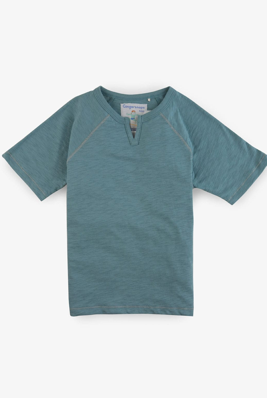 جينجرسنابس تيشيرت أولادي نص كم سادة بفتحة صدر V أخضر