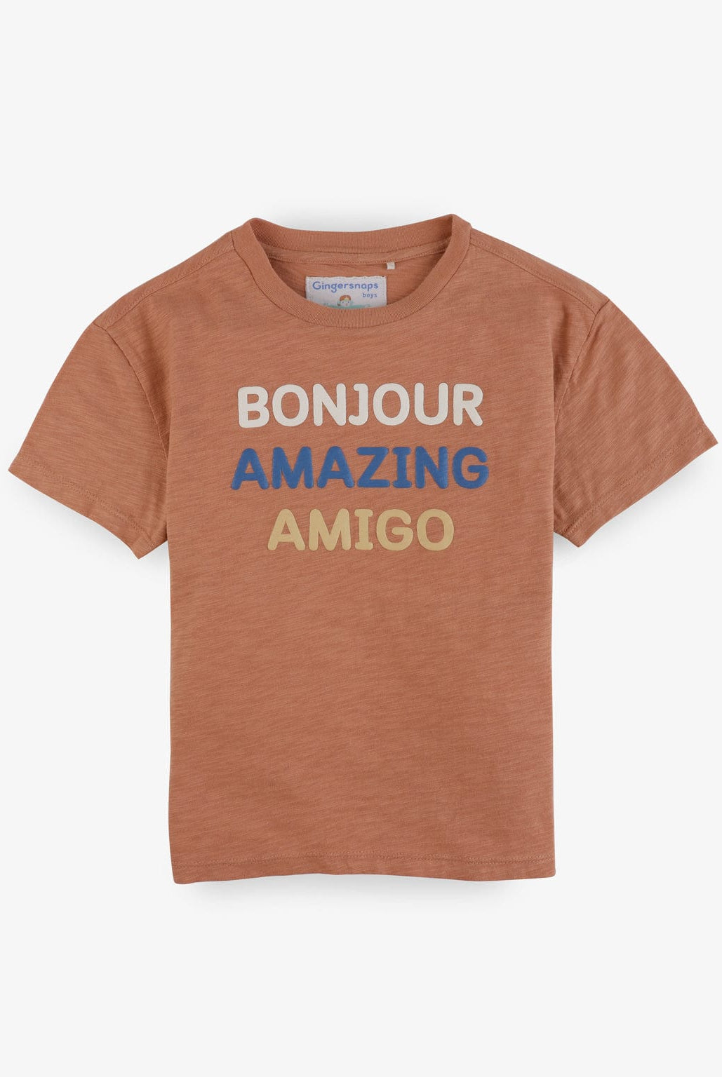 جينجرسنابس تيشيرت أولادي بياقة دائرية بطبعة على الصدر بني