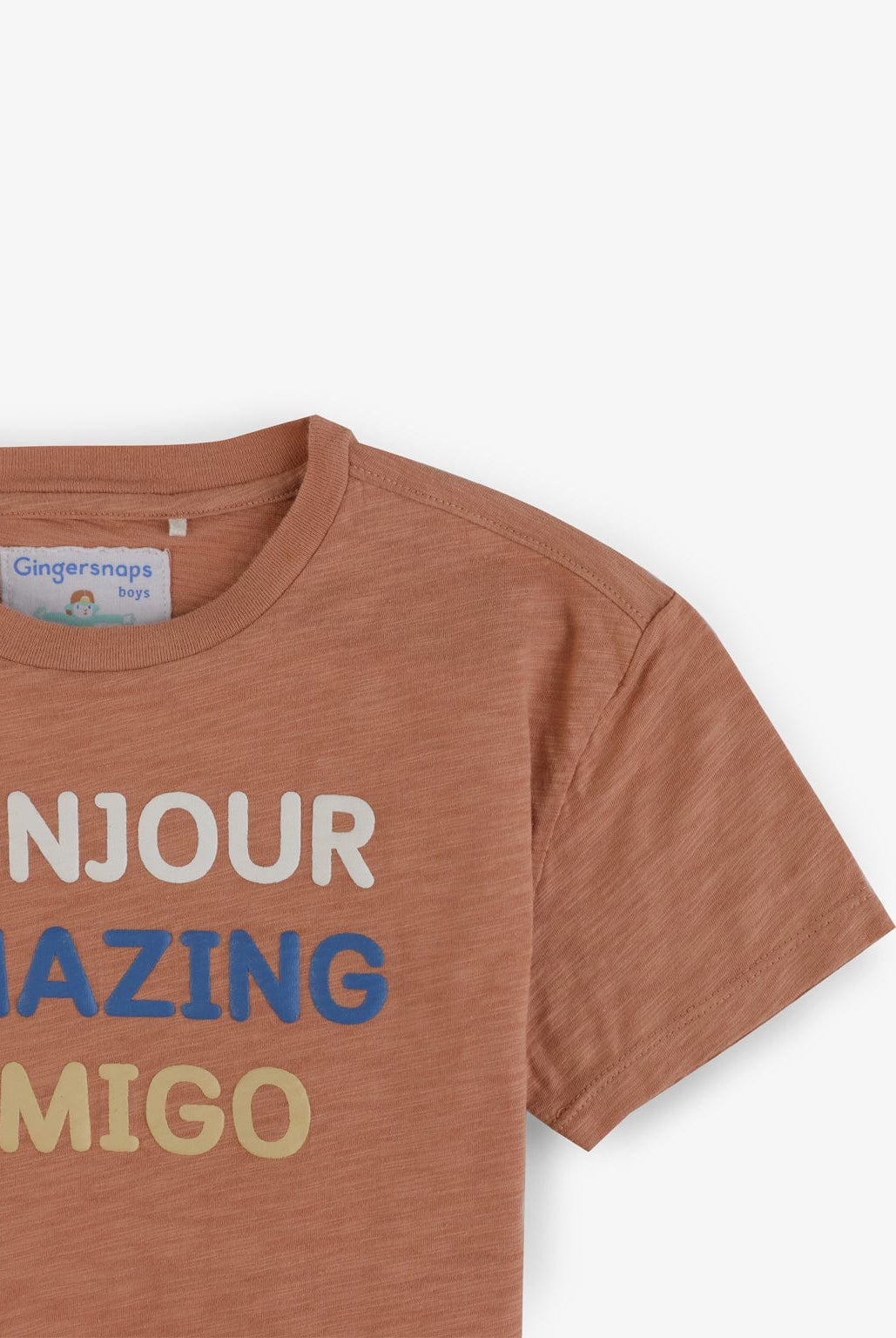 جينجرسنابس تيشيرت أولادي بياقة دائرية بطبعة على الصدر بني