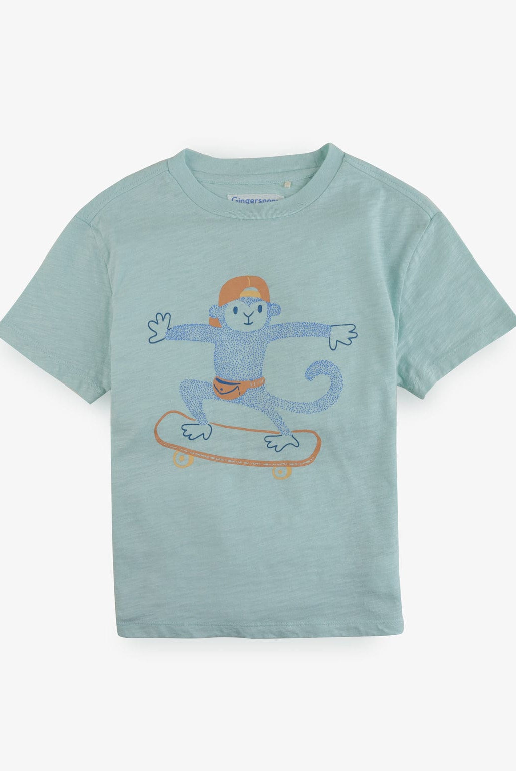 جينجرسنابس تيشيرت أولادي بياقة دائرية بطبعة قرد على الصدر أخضر