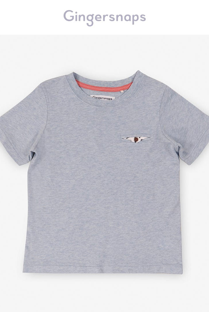 جينجرسنابس تي شيرت ولادي سادة بياقة دائرية أزرق خفيف