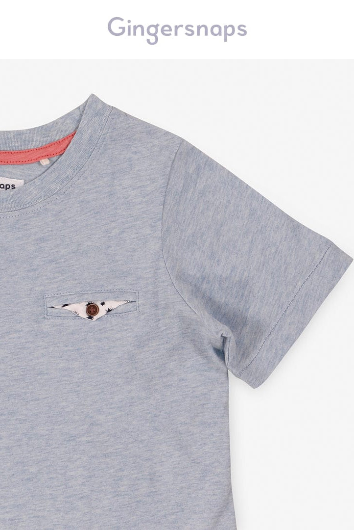 جينجرسنابس تي شيرت ولادي سادة بياقة دائرية أزرق خفيف