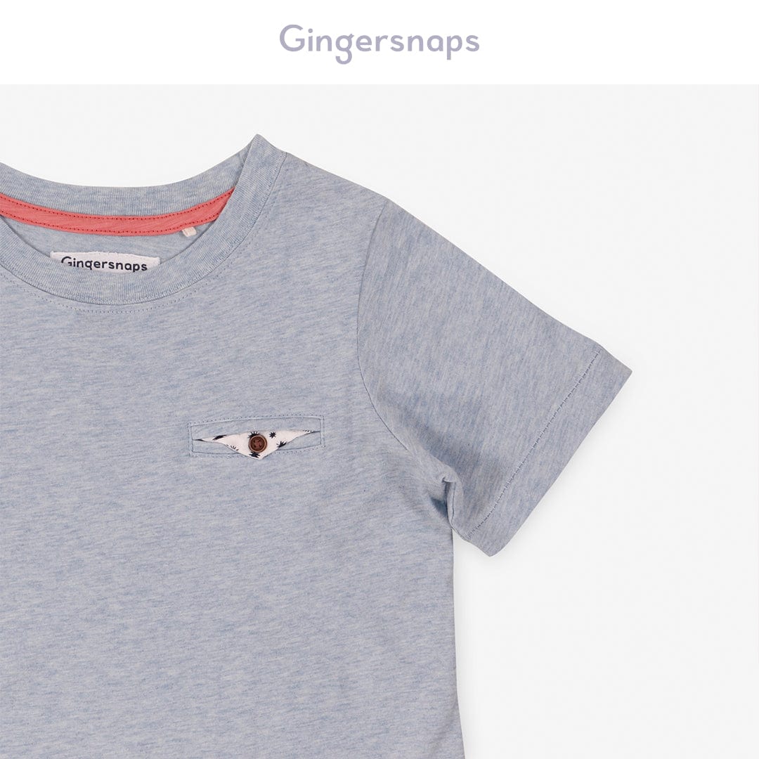 جينجرسنابس تي شيرت ولادي سادة بياقة دائرية أزرق خفيف