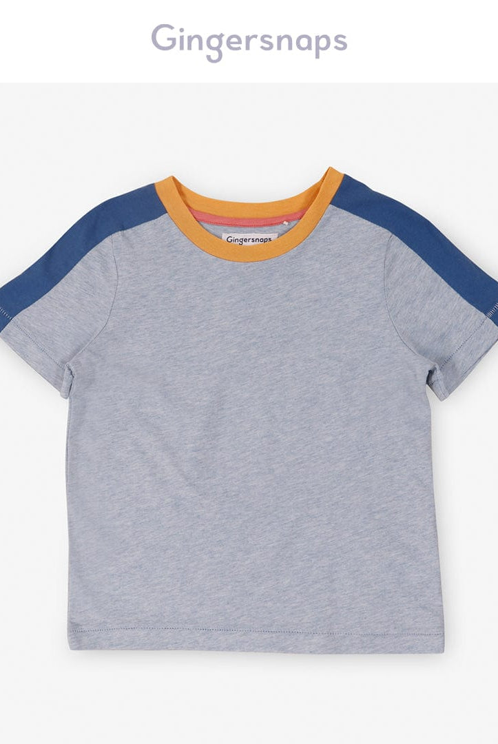 جينجرسنابس تي شيرت ولادي سادة نص كم بخط أزرق