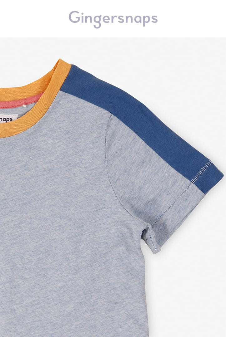 جينجرسنابس تي شيرت ولادي سادة نص كم بخط أزرق