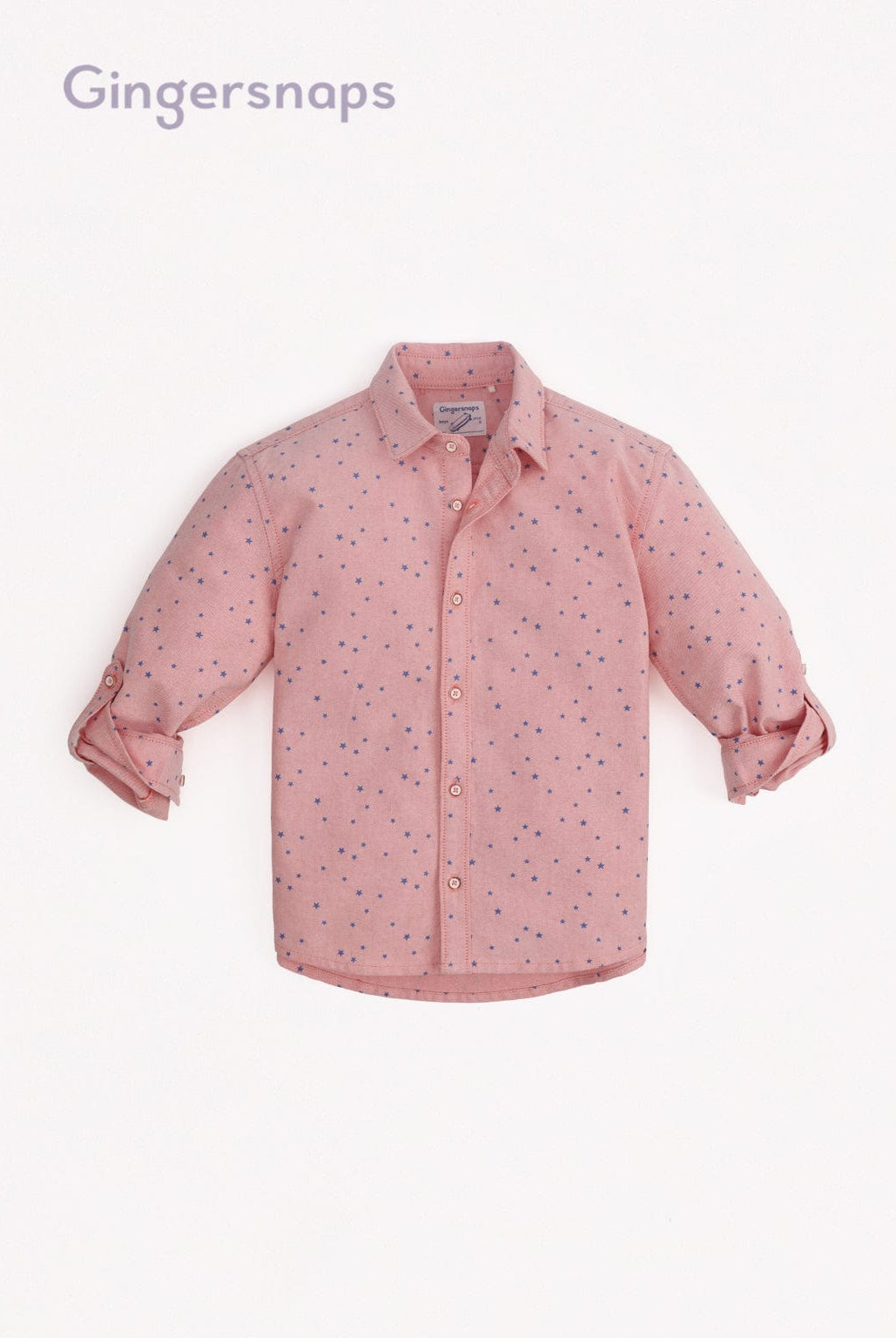 جينجرسنابس قميص منقط بأزرار أمامية كم طويل ولادي أحمر