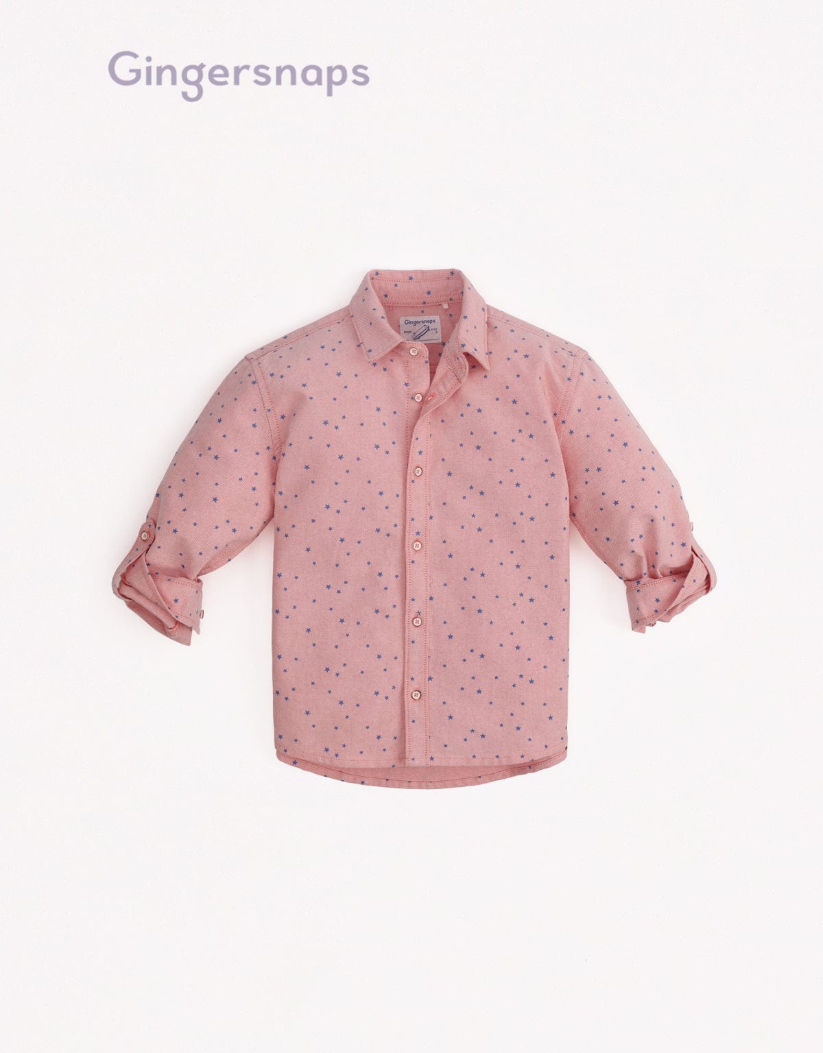 جينجرسنابس قميص منقط بأزرار أمامية كم طويل ولادي أحمر