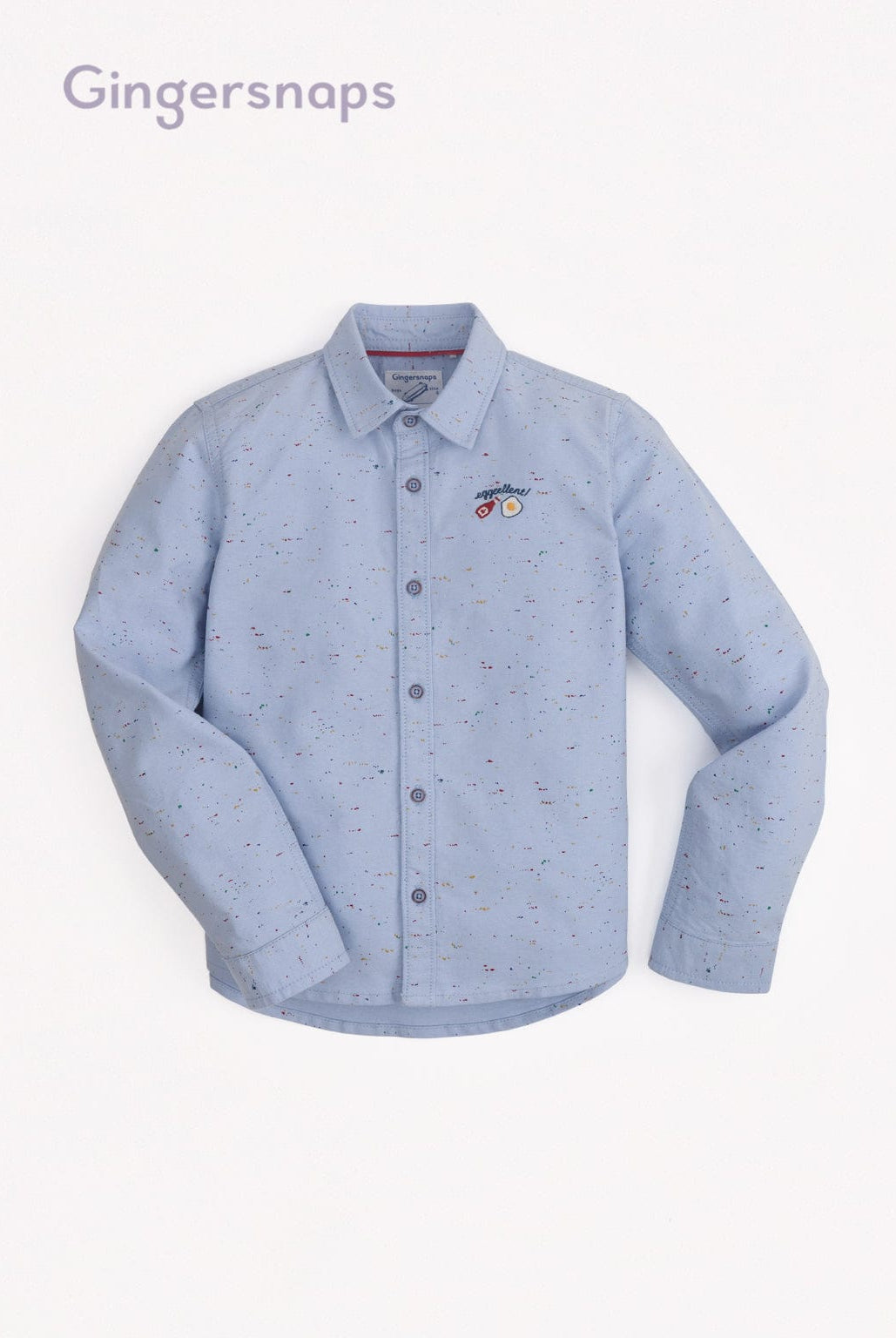 جينجرسنابس قميص منقط بأزرار أمامية كم طويل وياقة ولادي أزرق فاتح