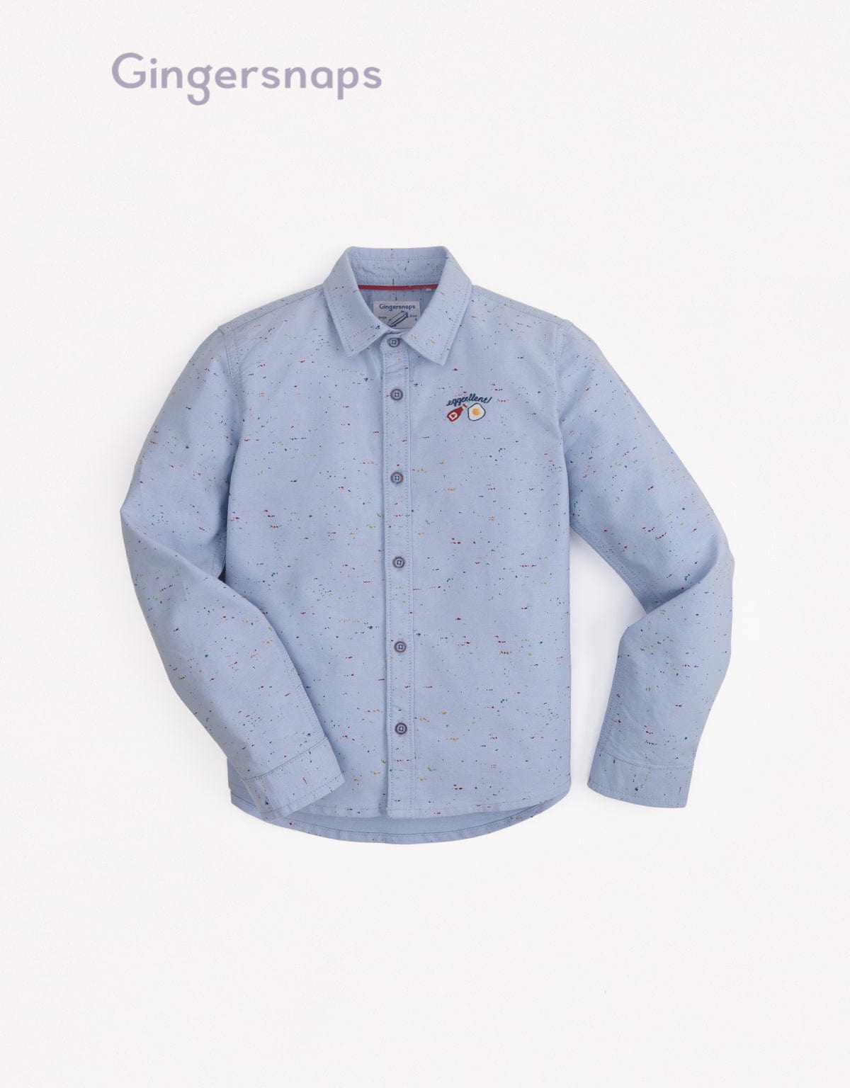 جينجرسنابس قميص منقط بأزرار أمامية كم طويل وياقة ولادي أزرق فاتح