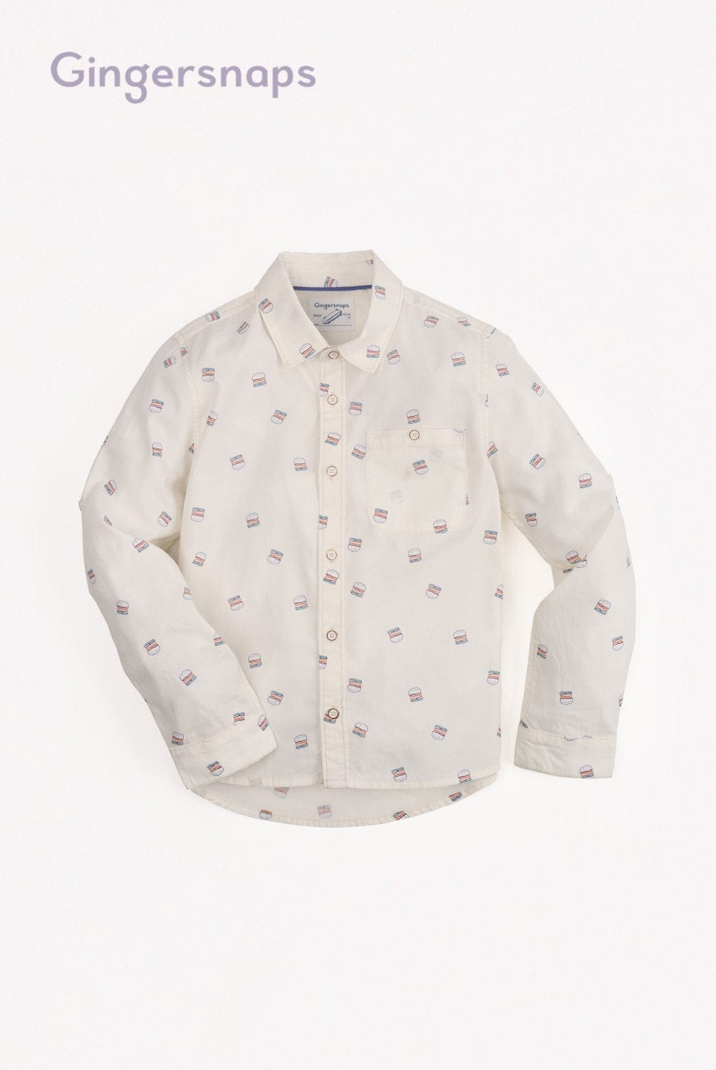 جينجرسنابس قميص منقوش بأزرار أمامية كم طويل ولادي أوف وايت