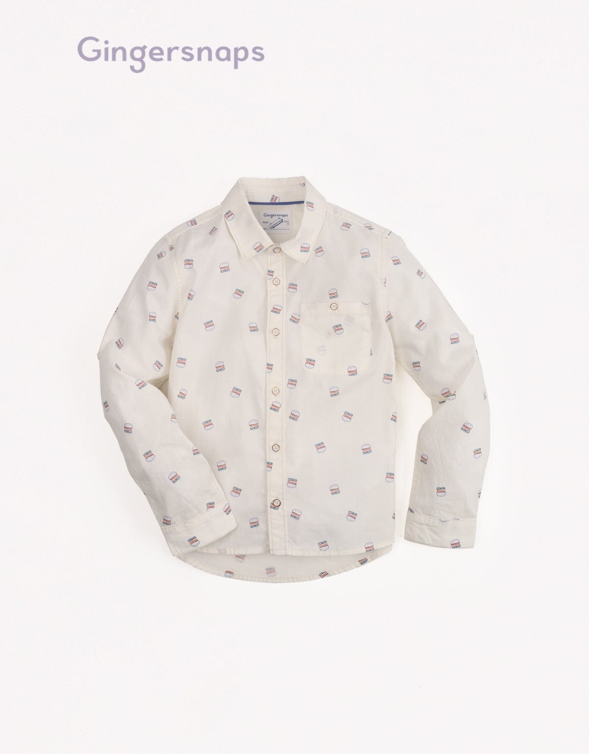 جينجرسنابس قميص منقوش بأزرار أمامية كم طويل ولادي أوف وايت