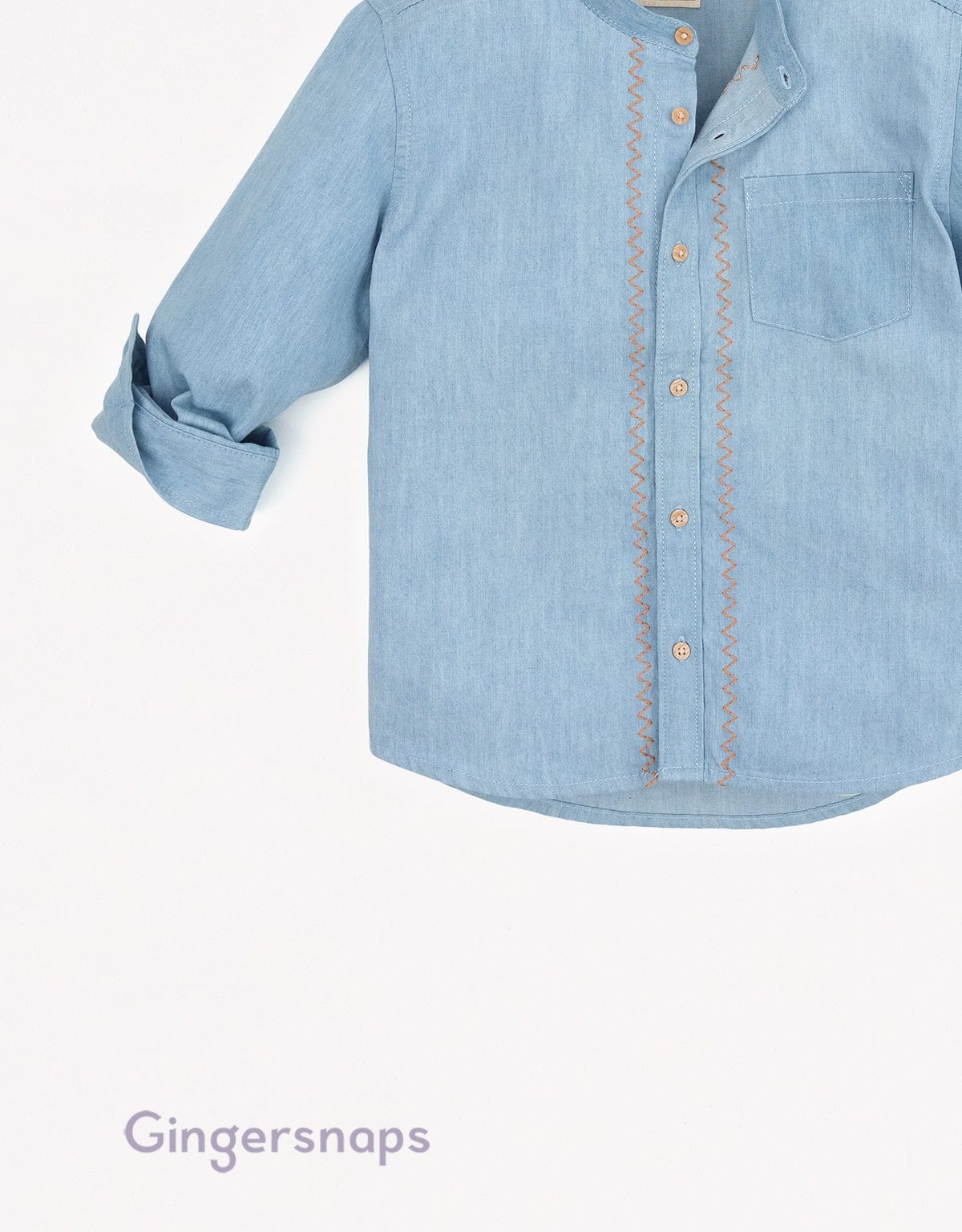 جينجرسنابس قميص جينز أولادي نص ياقة مطرز أزرق فاتح