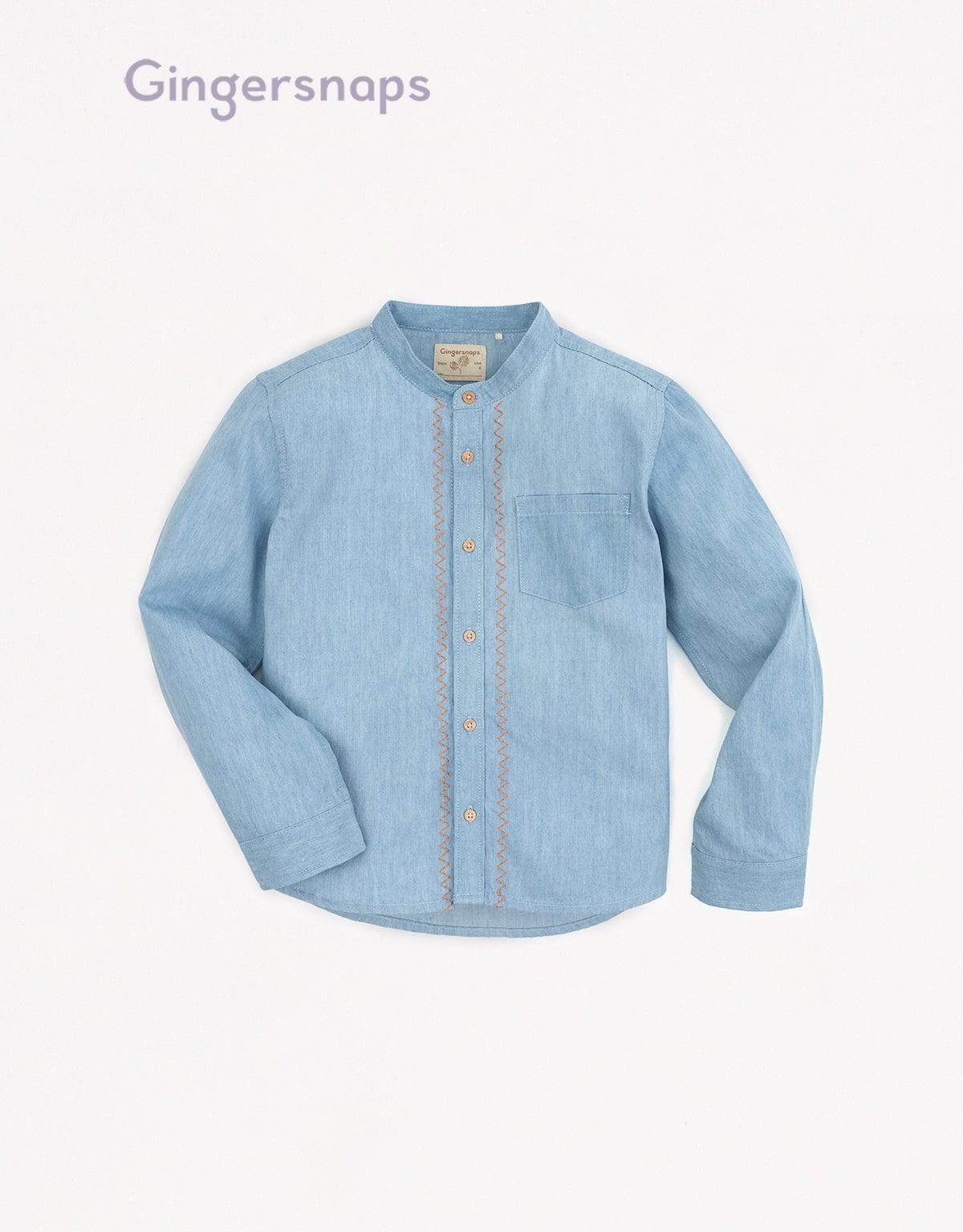 جينجرسنابس قميص جينز أولادي نص ياقة مطرز أزرق فاتح